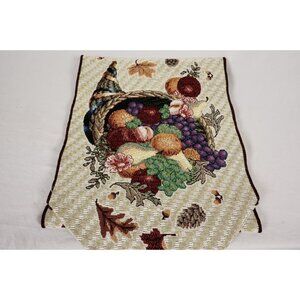 Nature's Harvest Thanksgiving Woven Tapestry Table Runner Cornucopia 13X72 Long